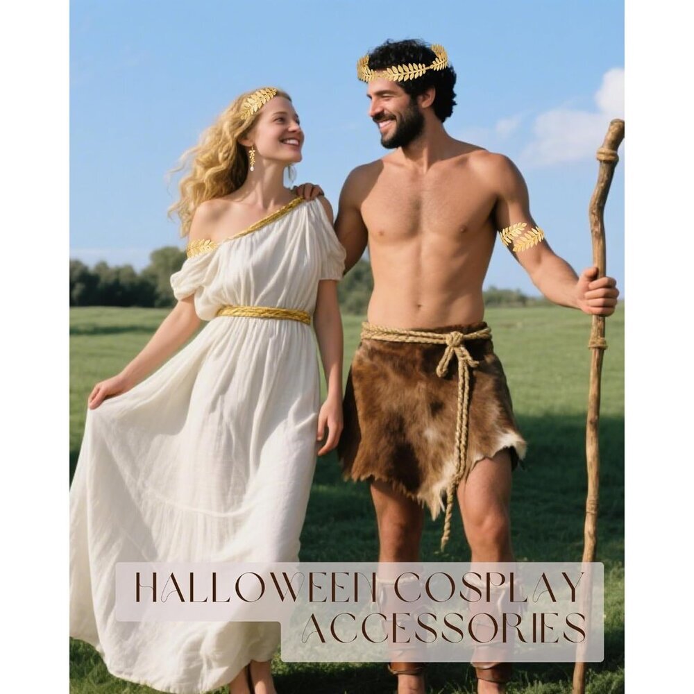 Greek Goddess Costume Accessories Set Women Laurel Crown Armbands Jewelry - Picture 7 of 7